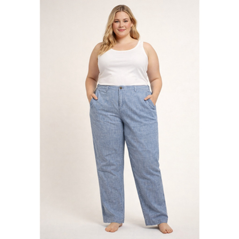Gap Khaki Chambray Girlfriend Pants Blue Size 16